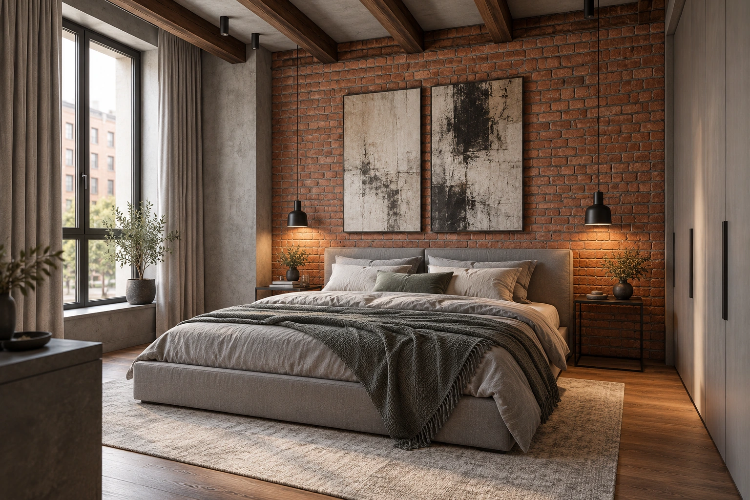 Семейный лофт, 90 м²: основная спальня