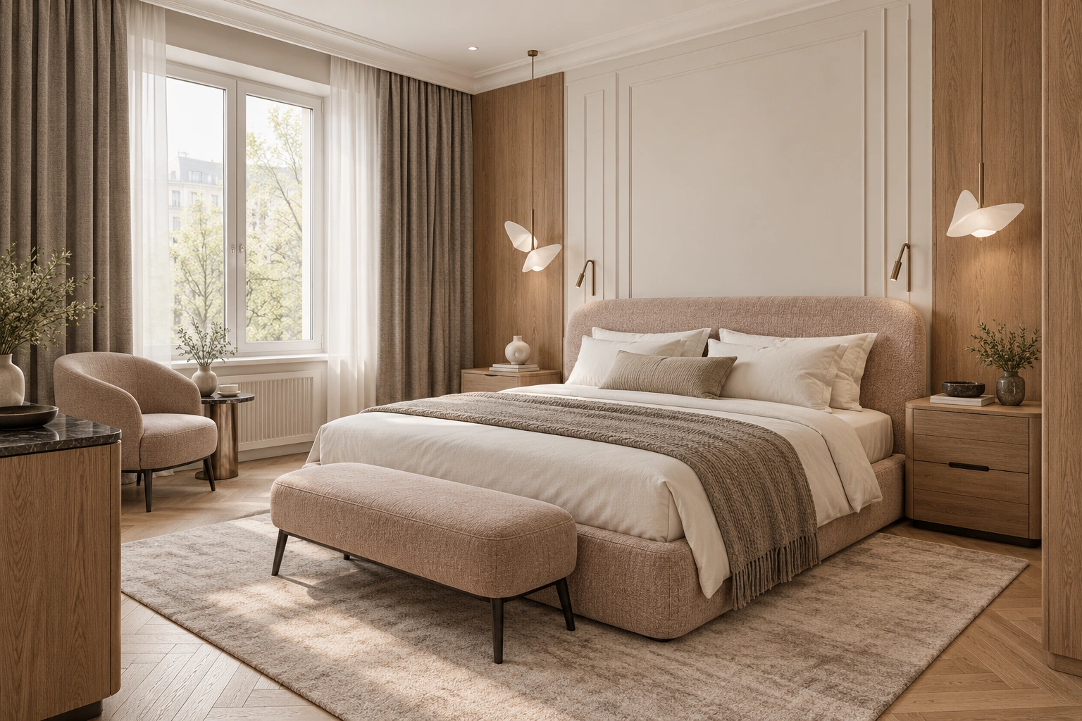 Неоклассика, 120 м²: основная спальня