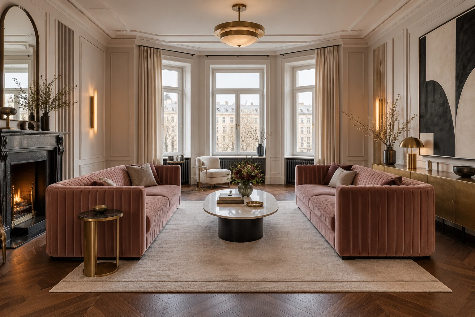 Гостиная: Розовый и чёрный, арт-деко стиль